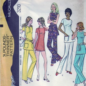 Vintage 1972 McCall&#39;s 3210 UNCUT Sewing Pattern Misses&#39; Tunics and Pants Size 12 Bust 34