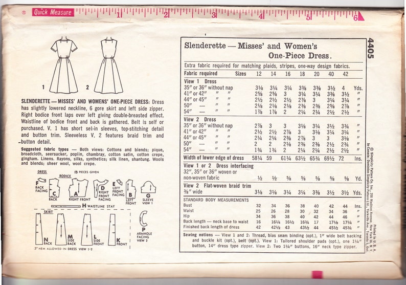 Vintage 1962 Simplicity 4405 Sewing Pattern Misses' and Women's One-Piece Dress Size 14 Bust 34 image 2
