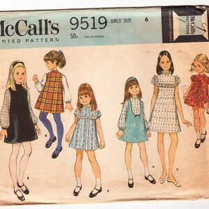 Vintage 1968 McCall&#39;s 9519 Sewing Pattern Girl&#39;s Dress in Six Versions Size 6