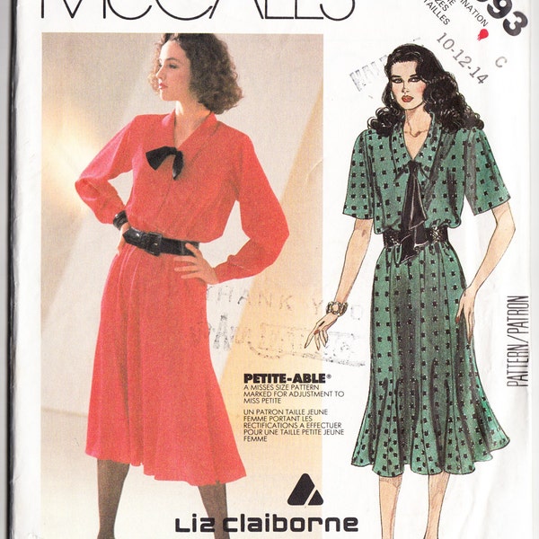 Classic 1985 McCall's 2093 UNCUT Sewing Pattern Misses' Dress and Tie Size 10-12-14 Bust 32-1/2 - 34 - 36