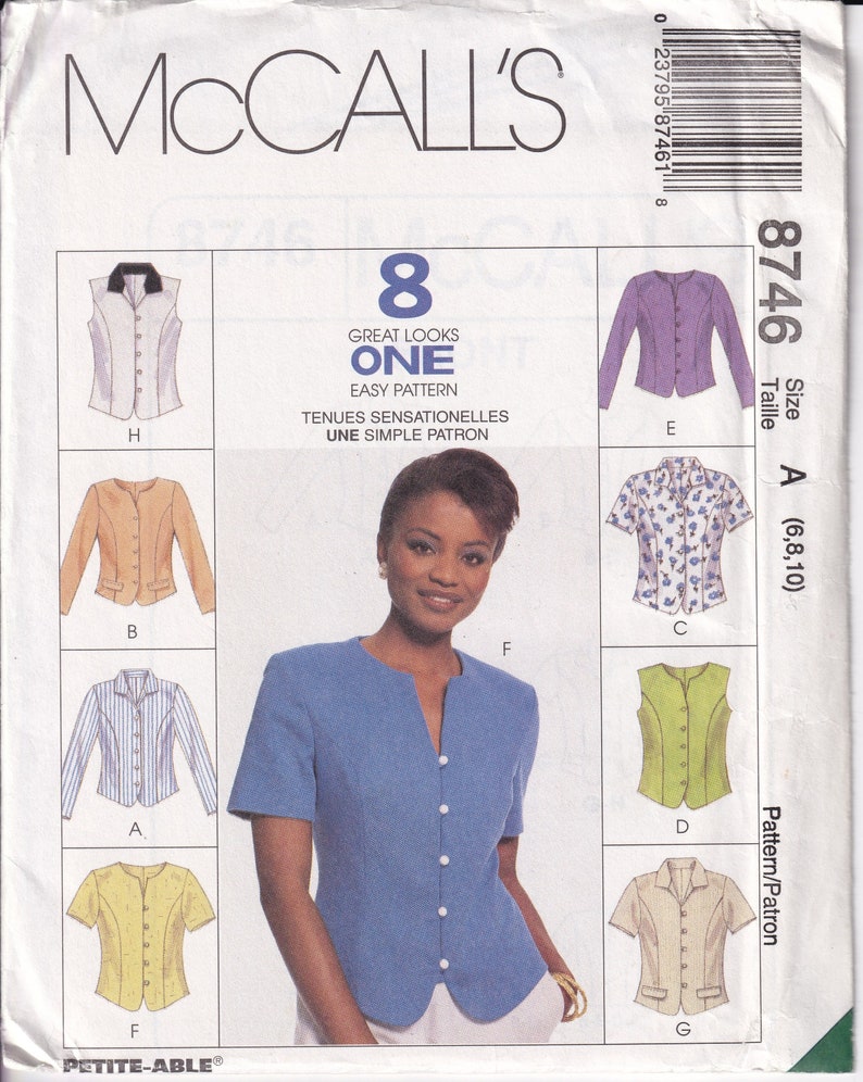 Pattern 8746 Classic 1997 Mccall's 8746 UNCUT Sewing Pattern Misses' Shirts Size 6,8 ...