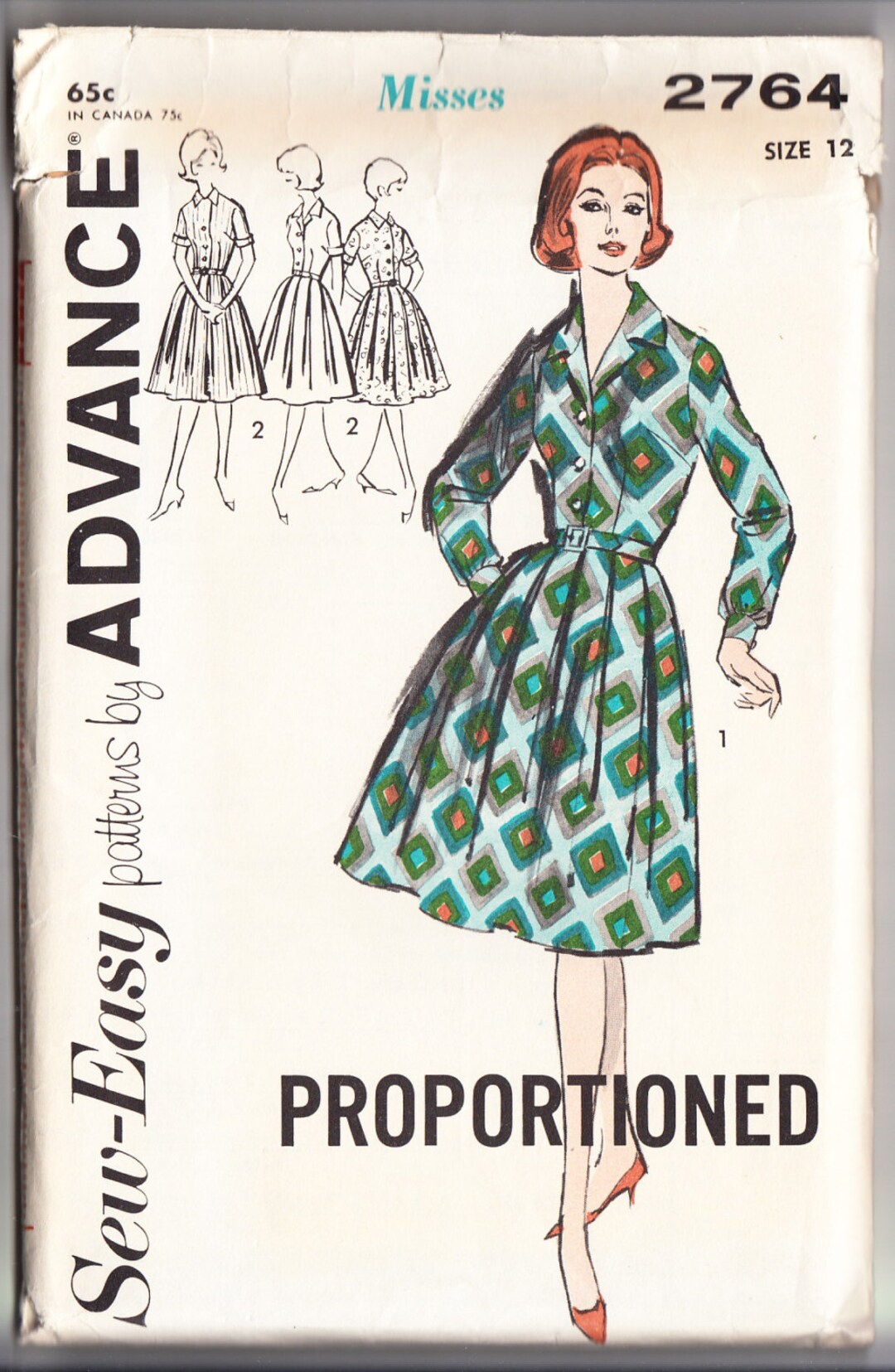 Vintage 1960 Advance 2764 UNCUT Sewing Pattern Misses' Shirtwaist ...