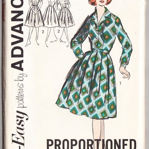 Vintage 1960 Advance 2764 Oklippt sömnadsmönster Misses' Shirtwaist Proportionerad klänning Storlek 12 Byst 32