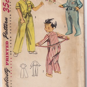 Vintage 1952 Simplicity 4130 Sewing Pattern Child&#39;s, Toddlers&#39; One-Piece Pajamas, Transfer Included Size 2