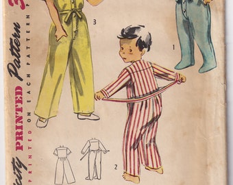 ヴィンテージ 1952 シンプリシティ 4130 裁縫パターン 子供用、幼児用ワンピースパジャマ、転写紙付き サイズ 2