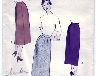 Vintage 1950 Butterick 5433 Sewing Pattern Misses' Two-Piece or Four-Gore Skirt Size 24