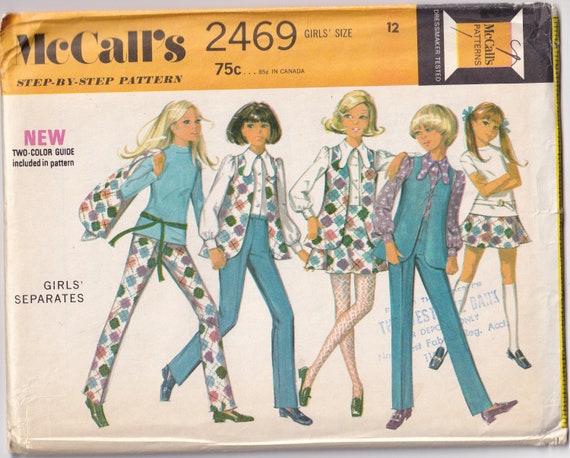 Vintage 1970 McCall's 2469 UNCUT Sewing Pattern Girl's Clothes Separates  Wardrobe Ensembles Size 12