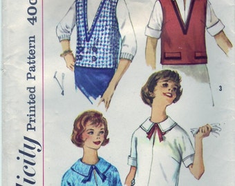 Vintage 1959 Simplicity 3116 Sewing Pattern Junior's and Teen Age Blouse and Jerkin Size 12 Bust 32