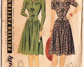 Vintage 1942 Simplicity 4097 Sewing Pattern Misses&#39; One-Piece Dress Size 12 Bust 30