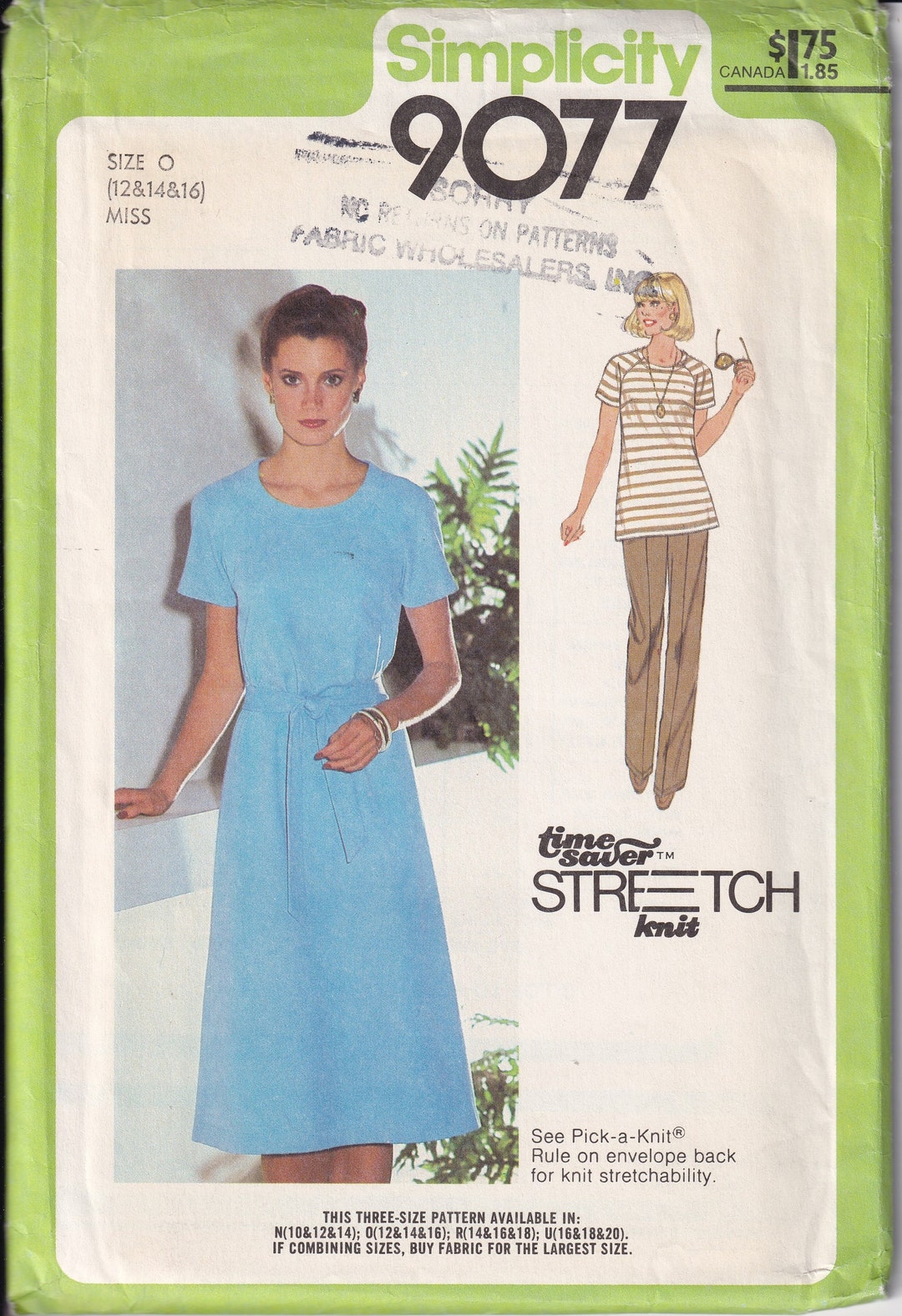 V1979 Pattern Vintage 1979 Simplicity 9077 UNCUT Sewing Pattern Misses' Knit Dress or ...