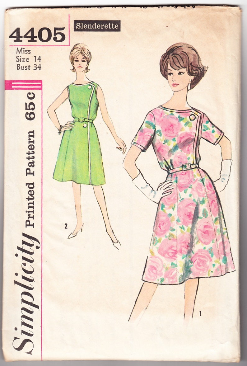 Vintage 1962 Simplicity 4405 Sewing Pattern Misses' and Women's One-Piece Dress Size 14 Bust 34 image 1