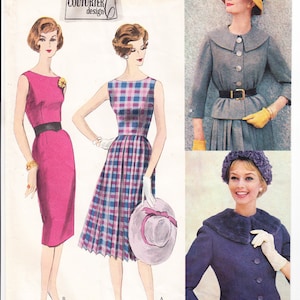 Vintage 1959 Vogue Couturier Design 196 UNCUT Sewing Pattern Misses' One-Piece Dress and Jacket Size 14 Bust 34 image 1