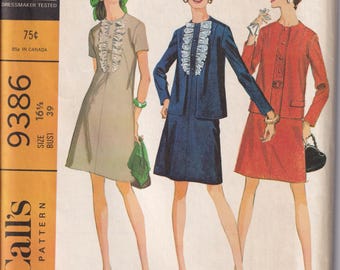 vintage 1968 McCall's 9386 Patron de couture HalfSize Misses' Robe et veste taille 16-1/2 buste 39