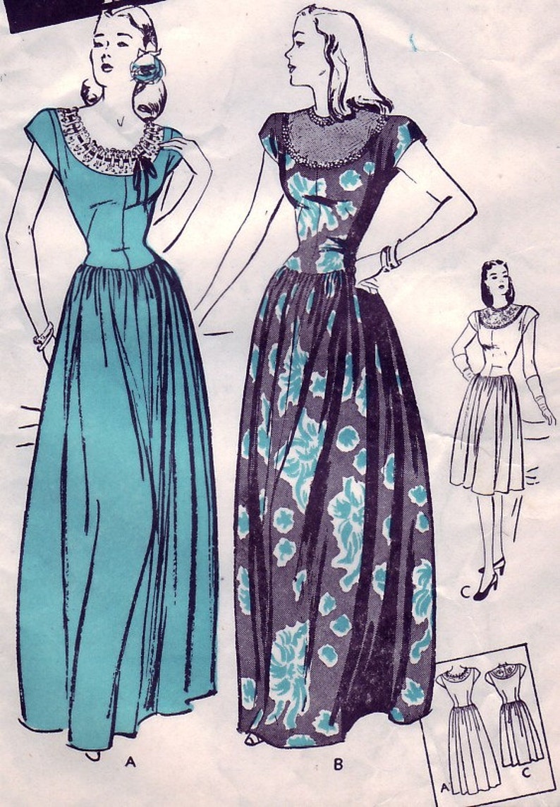 Vintage 1945 Butterick 3532 Sewing Pattern Misses' Dinner and Dance Dress in Two Lengths Size 12 Bust 30 image 2