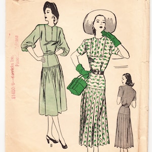Vintage 1947 Butterick 4247 Sewing Pattern Misses' One-Piece Dress Size 12 Bust 30 image 1