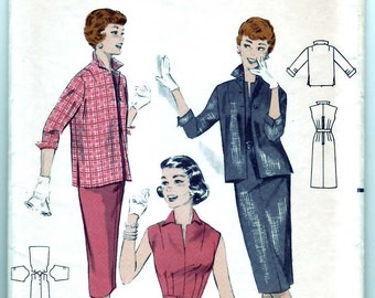 Vintage 1955 Butterick 7245 Sewing Pattern Misses' Sheath Dress and Jacket Duo Size 12 Bust 30