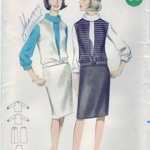 Vintage 1965 Butterick 3371 UNCUT Sewing Pattern Misses' Jacket, Blouse and Slim Skirt Size 14 Bust 34