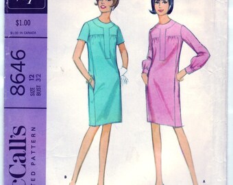 Vintage 1967 McCall's 8646 UNCUT New York Designers' Geoffrey Beene Sewing Pattern Misses' Dress in Two Versions Size 12 Bust 32