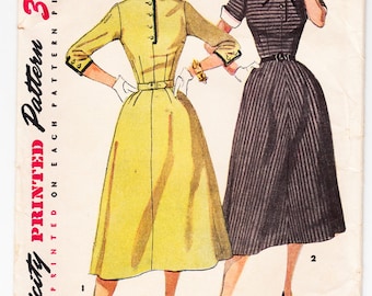 Vintage 1953 Simplicity 4467 Sewing Pattern Misses' One-Piece Dress with Detachable Collar and Cuffs Size 12 Bust 30