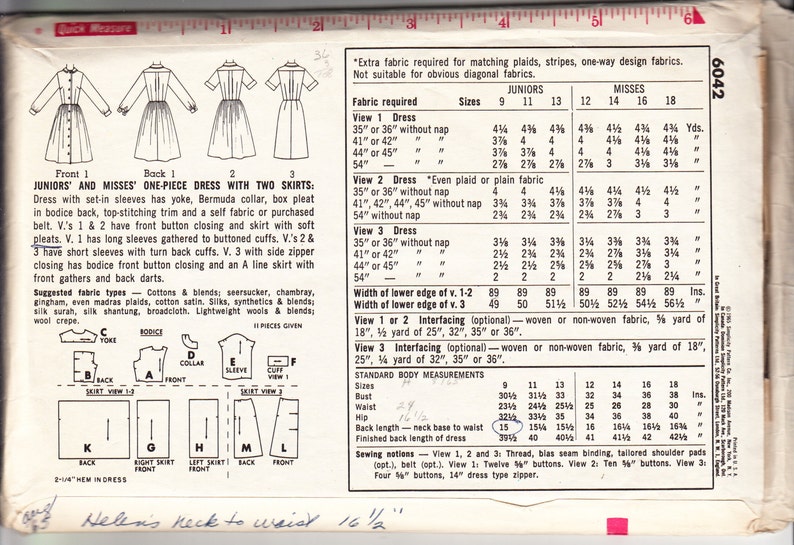 Vintage 1964 Simplicity 6042 Sewing Pattern Junior's and - Etsy