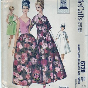 May include: Vintage sewing pattern for a dress and coat. The pattern is for a size 12, with a bust measurement of 32 inches. The pattern is printed on a white background with black text. The pattern features a floral print dress and a white coat.