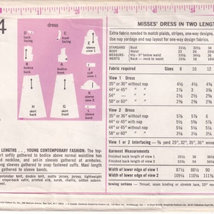May include: A sewing pattern for a dress in two lengths, with instructions and fabric requirements. The pattern is for sizes 8 to 16 and includes 10 pieces. The pattern is for a dress with a gathered skirt and long or short sleeves.