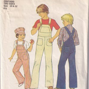 Vintage 1975 Simplicity 7015 Sewing Pattern Boys' Overalls and Cap Size 10