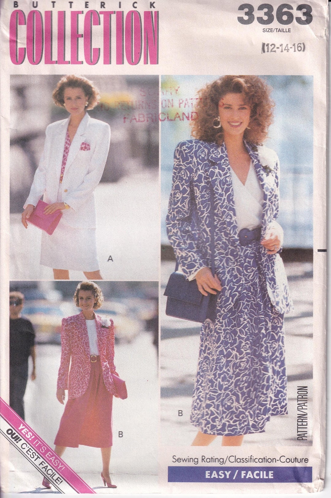 Vintage 1989 Butterick 3363 UNCUT Sewing Pattern Misses' Jacket and ...