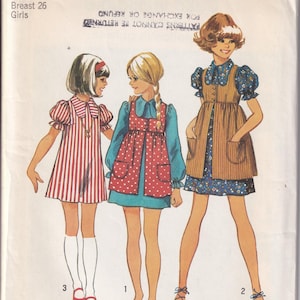 ヴィンテージ 1972 シンプリシティ 5280 未カット 裁縫パターン 女の子用ドレスとスモック サイズ 7