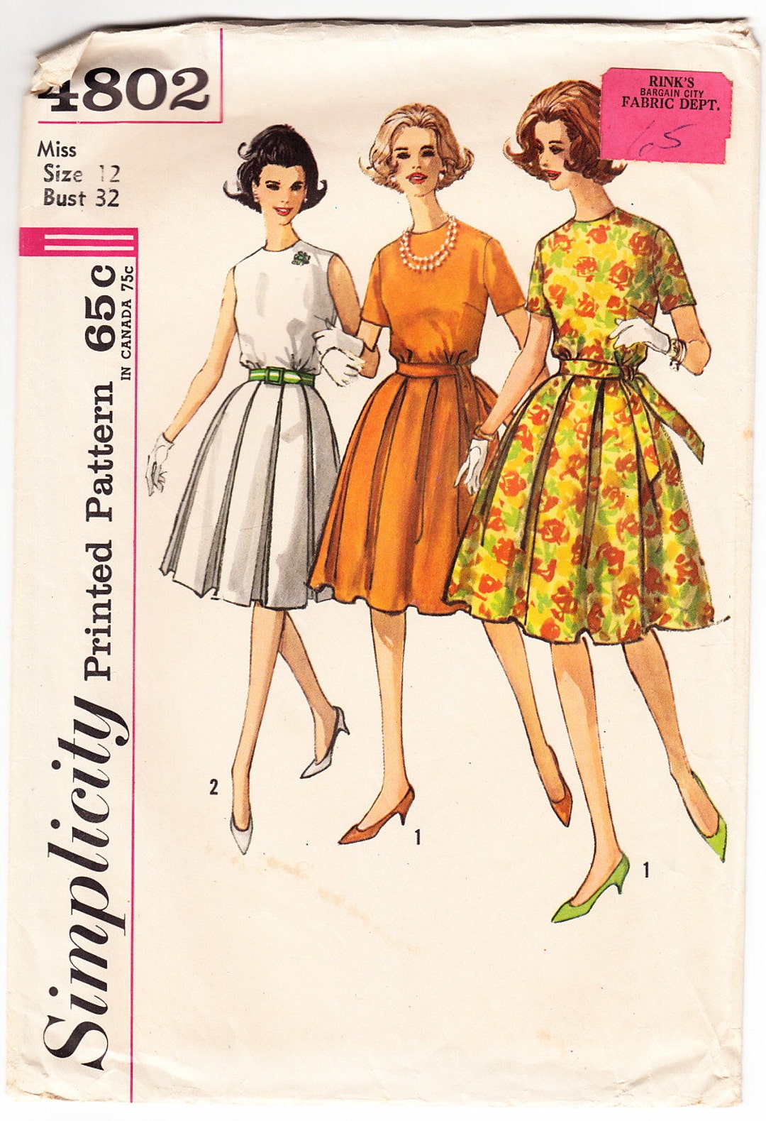 Vintage 1961 Simplicity 4802 Sewing Pattern Misses One-piece Dress