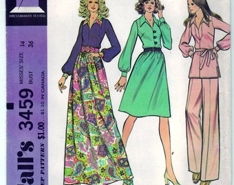 Vintage 1972 McCall&#39;s 3459 UNCUT Sewing Pattern Misses&#39; Blouse, Skirt and Pants Size 14 Bust 36