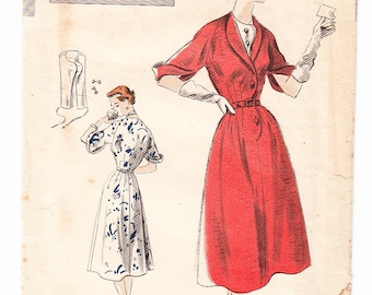 Vintage 1951 Vogue S-4195 Special Design Sewing Pattern Misses' One-Piece Dress and Dickey Size 14 Bust 32