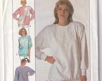 Classic 1988 Simplicity 8911 Sewing Pattern Misses' Decorated Knit Sweatshirt Size Small (10-12) Bust Chest 32-1/2 - 34