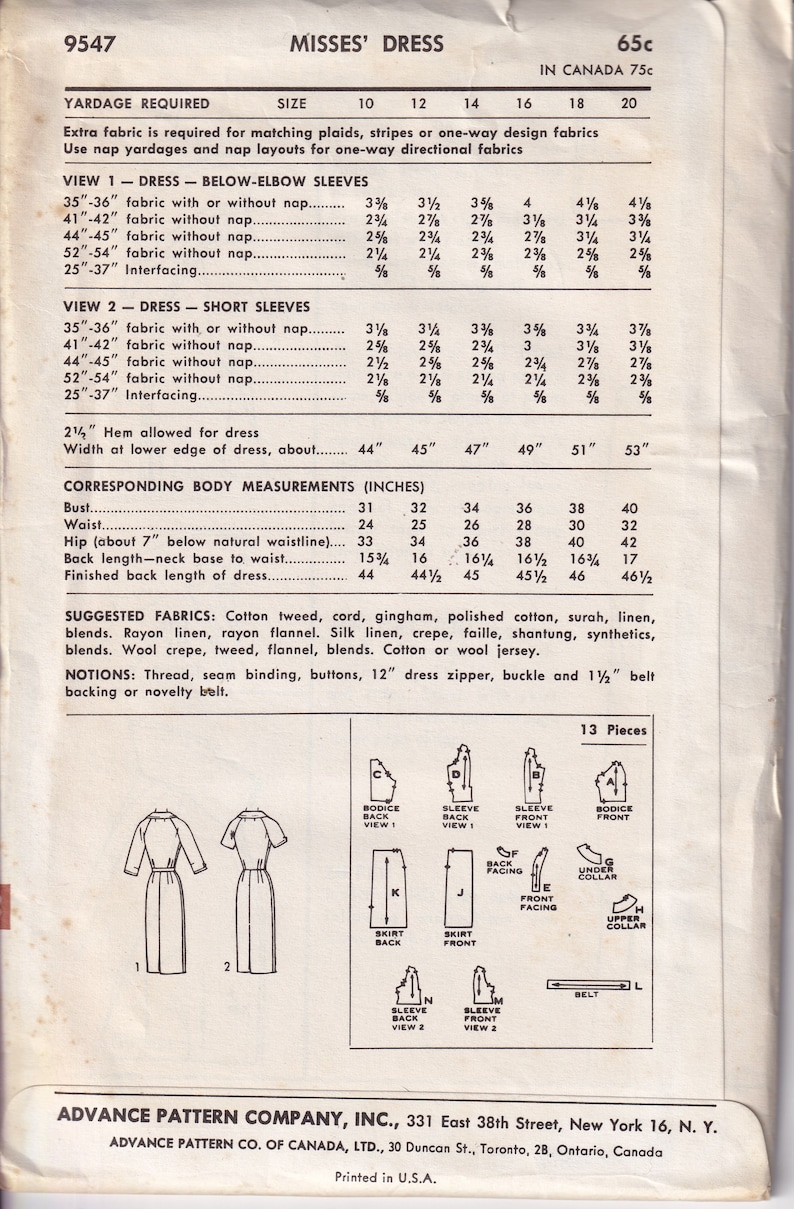 Vintage 1962 Advance 9547 Sewing Pattern Misses' One Piece Slim Wiggle ...