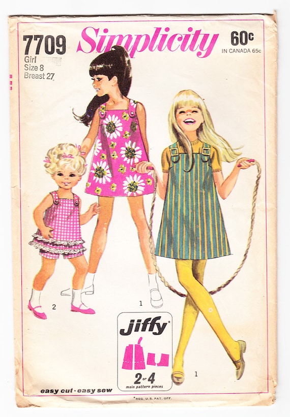 Vintage 1968 Simplicity 7709 Sewing Pattern Girl's Dress or Jumper