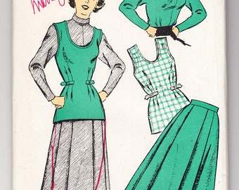 Vintage 1950 New York 107 FF Sewing Pattern Misses' Blouse, Pleated Skirt, Overblouse Size 17 Bust 35