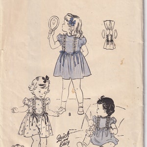 Vintage 1948 Butterick 4436 FF Sewing Pattern Girls' Toddlers' One Piece Dirndl Dress Size 2