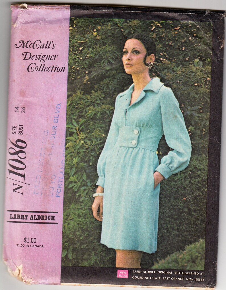 Vintage 1969 McCall/'s 1086 Sewing Pattern Misses/' PantDress or Dress Size 14 Bust 36