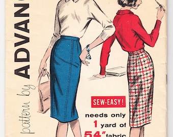 Vintage 1959 Advance 9128 Sewing Pattern Misses' One Yard Skirt Size 25