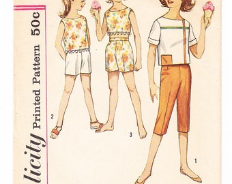 Vintage 1962 Simplicity 4499 Sewing Pattern Girls' Pants in Two Lengths and Tops Size 10