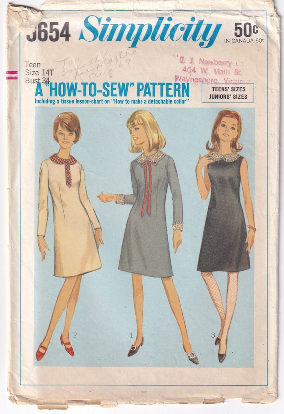 Vintage 1965 Simplicity 6654 UNCUT Sewing Pattern Teen Juniors