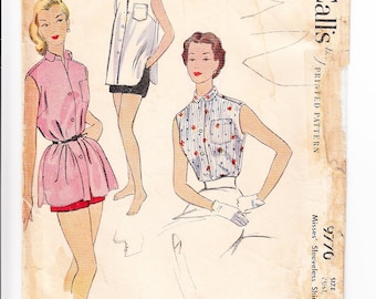 Vintage 1954 McCall's 9770 Sewing Pattern Misses' Sleeveless Shirt Size 12 Bust 30