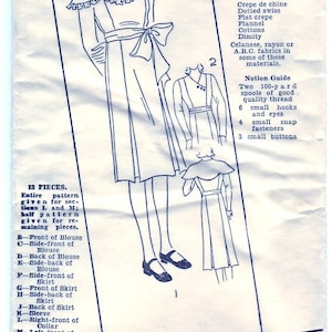 Vintage 1930s Excella E4392 Sewing Pattern Girls&#39; and Juniors&#39; Frock Size 12
