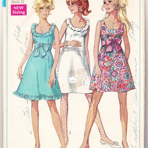 Vintage 1968 Simplicity 7629 Sewing Pattern Junior Petites' & Misses' Dress in Two-Lengths and Sash Size 5jp Bust 31