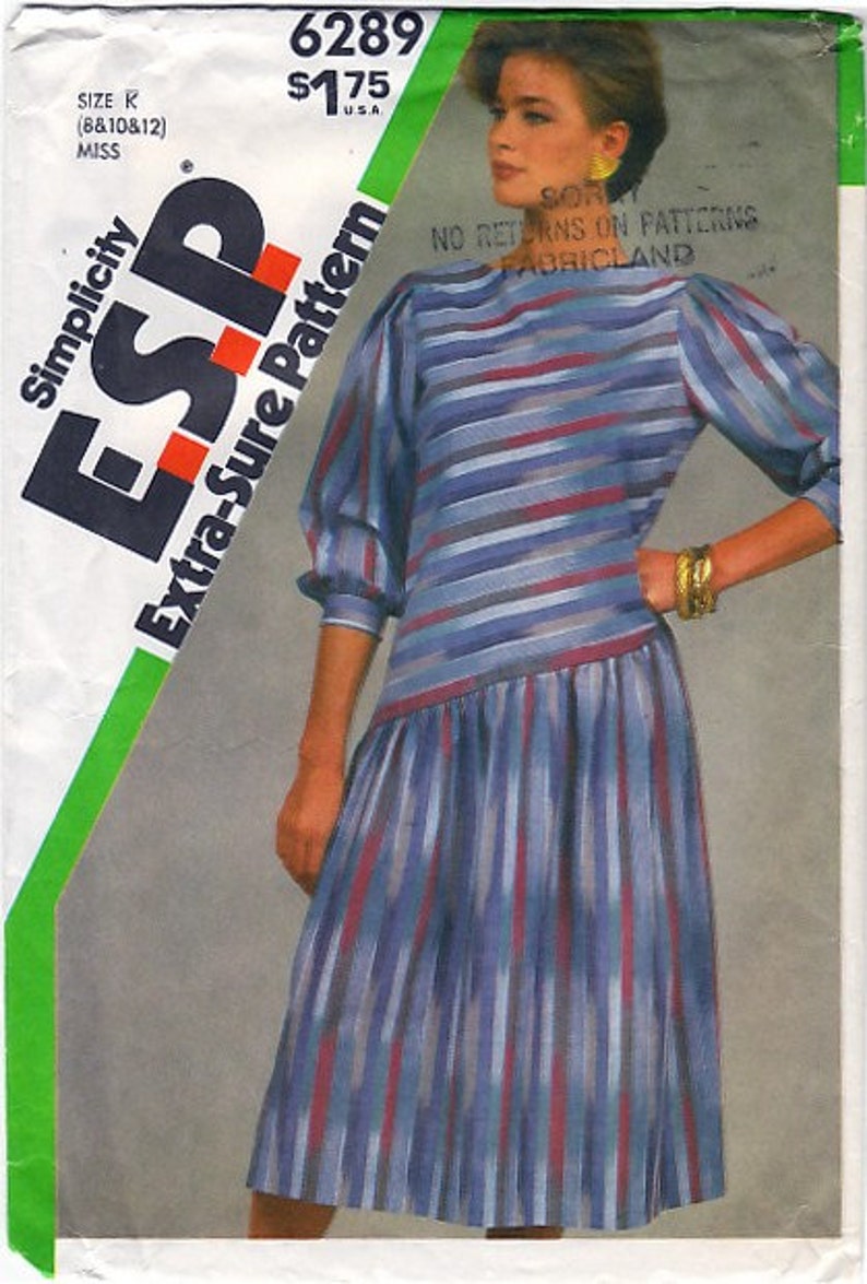 Vintage 1983 Simplicity 6289 UNCUT Sewing Pattern Misses' Dress Size 8, 10, 12 Bust 31-1/2, 32-1/2, 34 image 1