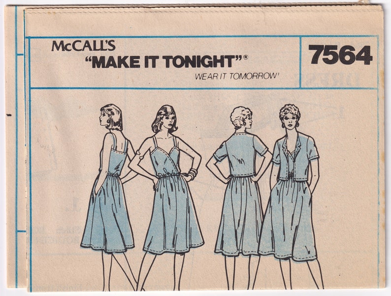 Vintage 1981 Mccall's 7564 UNCUT Sewing Pattern Misses' Camisole Dress ...