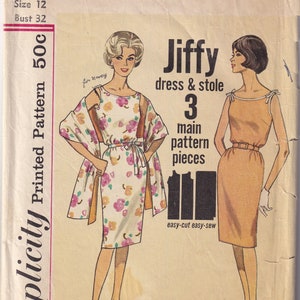 Vintage 1962 Simplicity 4471 Symönster Missar Klänning och Stola Storlek 12 Byst 32