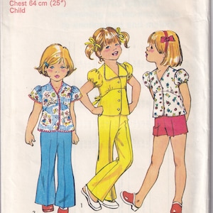 Vintage 1974 Simplicity 6419 Sewing Pattern Girls&#39; Child&#39;s Bell-Bottom Pants or Shorts and Top Size 6