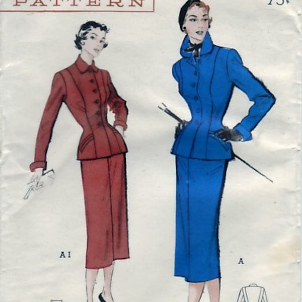 Vintage des années 1950 Butterick 5500 couture patron Missess deux pièces costume taille 12 buste 30