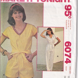 May include: Vintage McCall's sewing pattern featuring a yellow romper with red and white trim and a white jumpsuit. The pattern includes the text "Fast-Fashion from McCall's" and "MAKE IT TONIGHT". The pattern is for Misses' sizes.